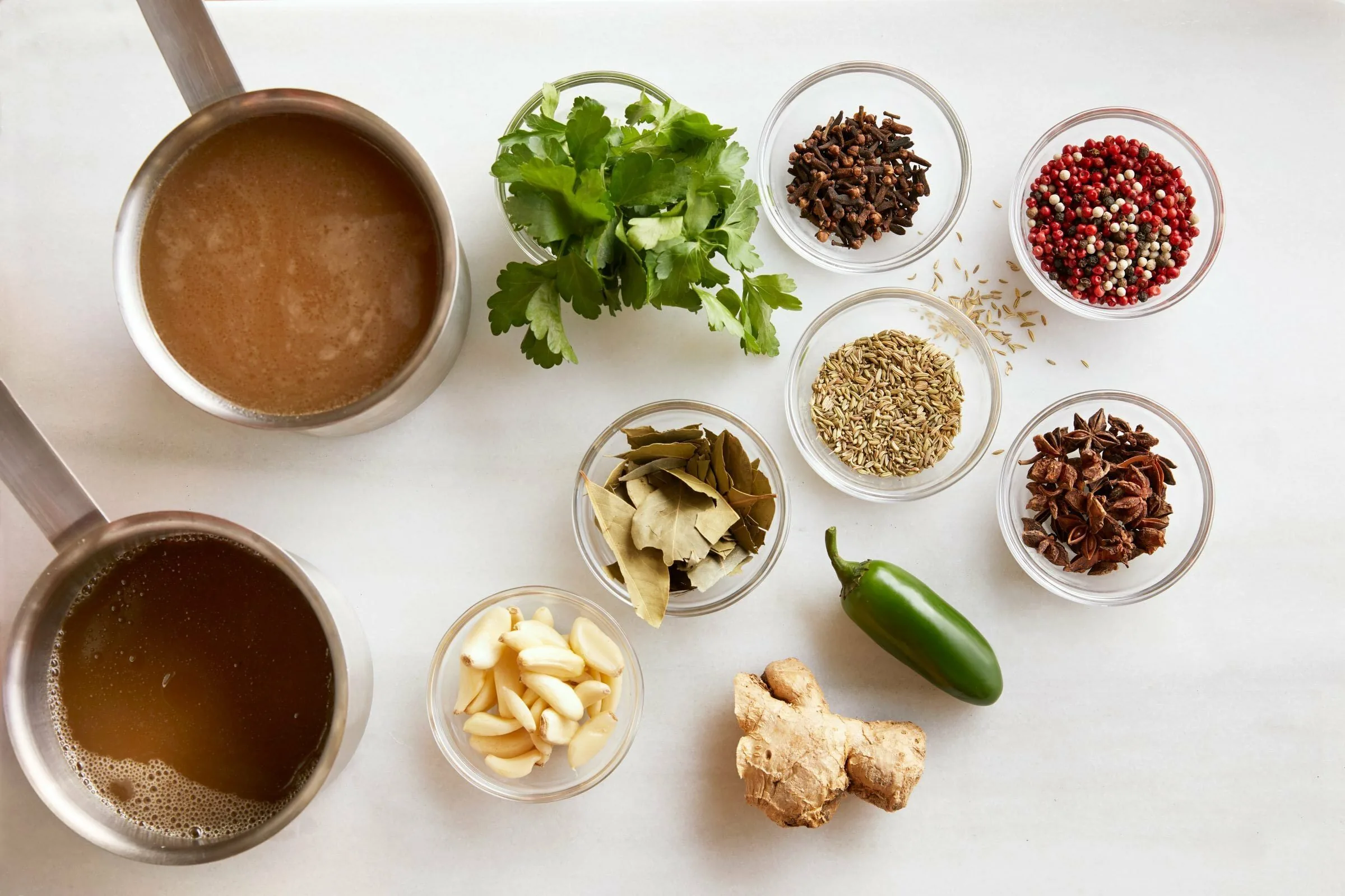spices and herbs in bowls