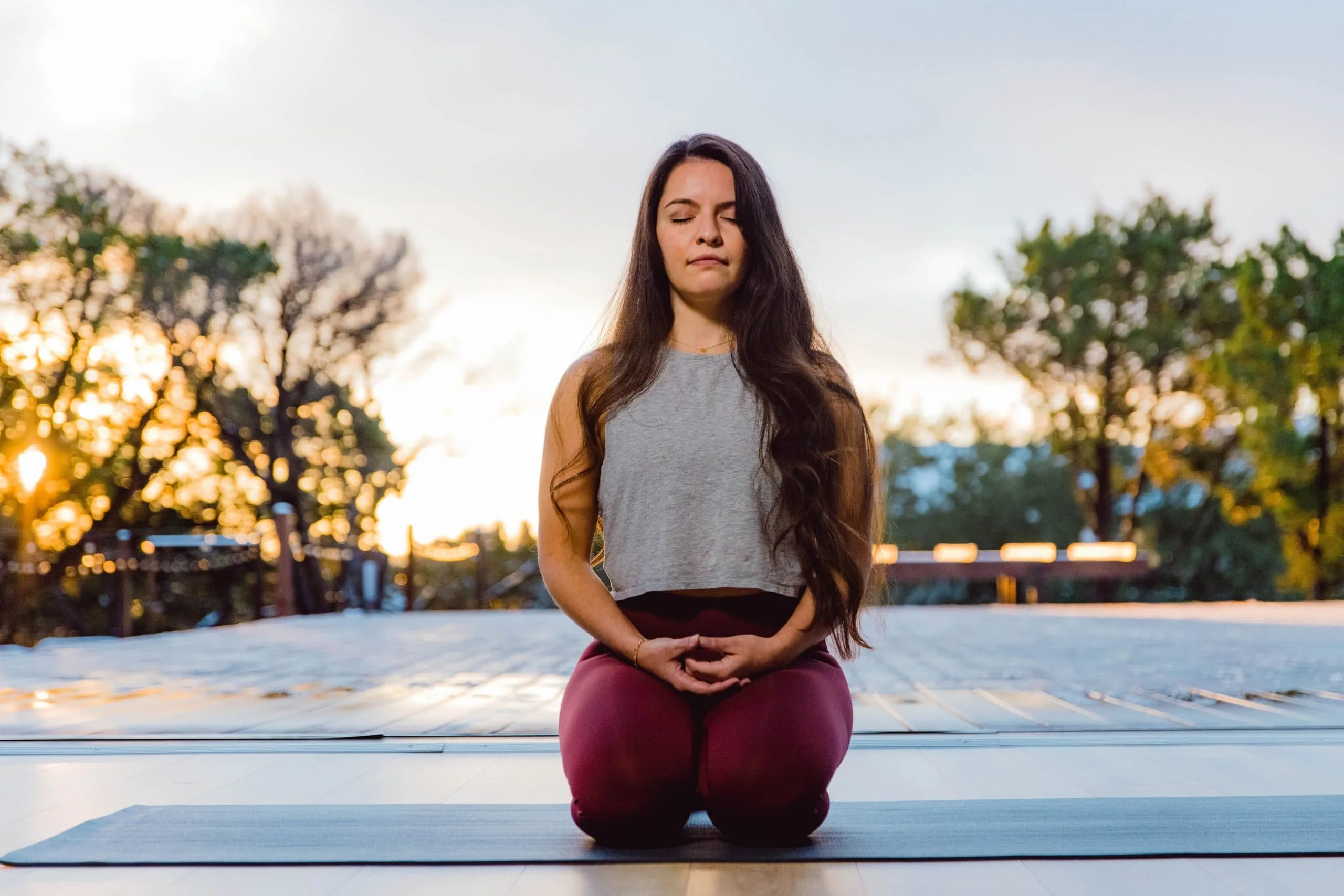 person kneeling in a calm state