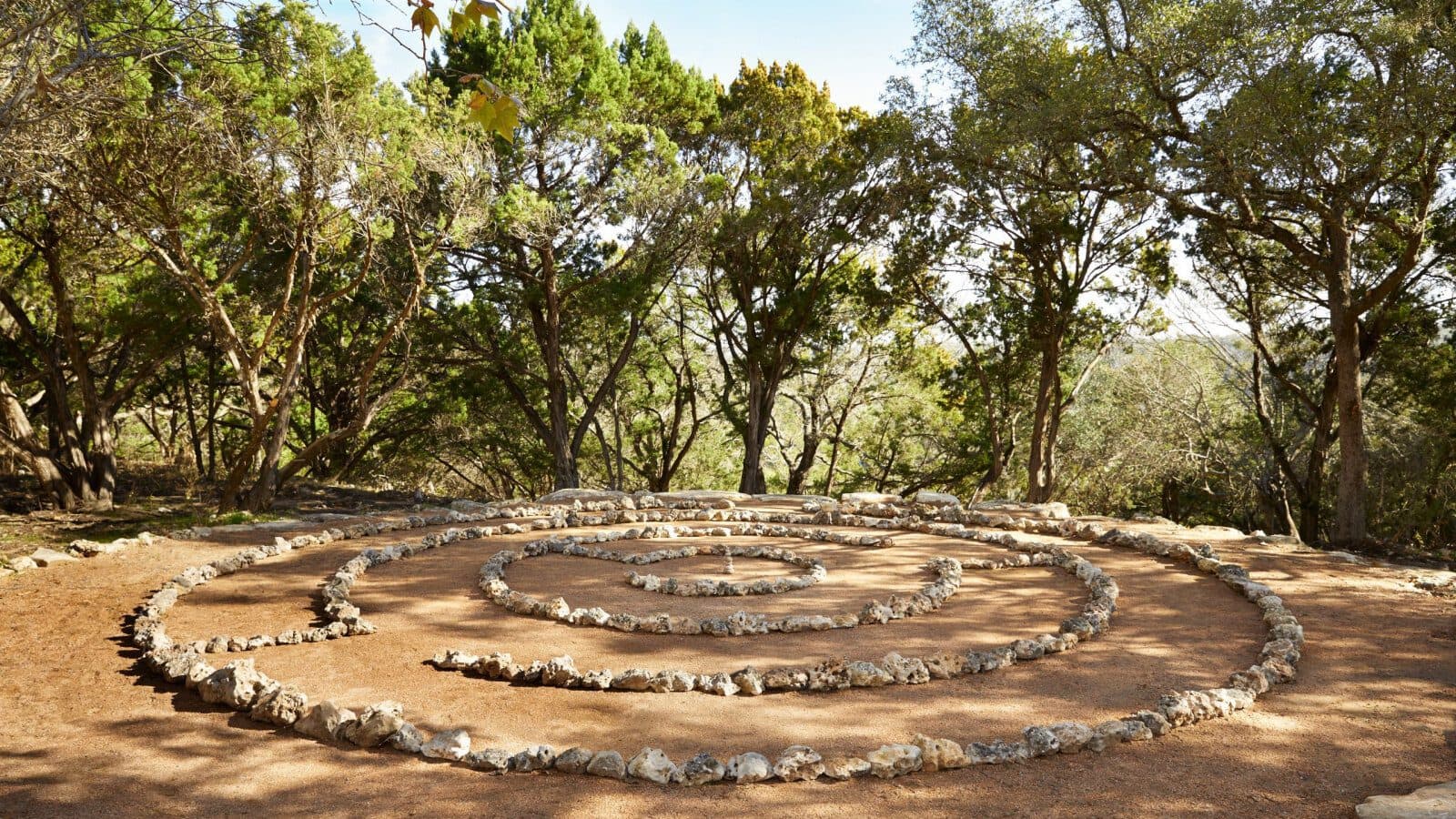 a view of a labyrinth outlined with rocks