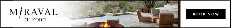 Patio with seating, digital ad for Miraval Arizona
