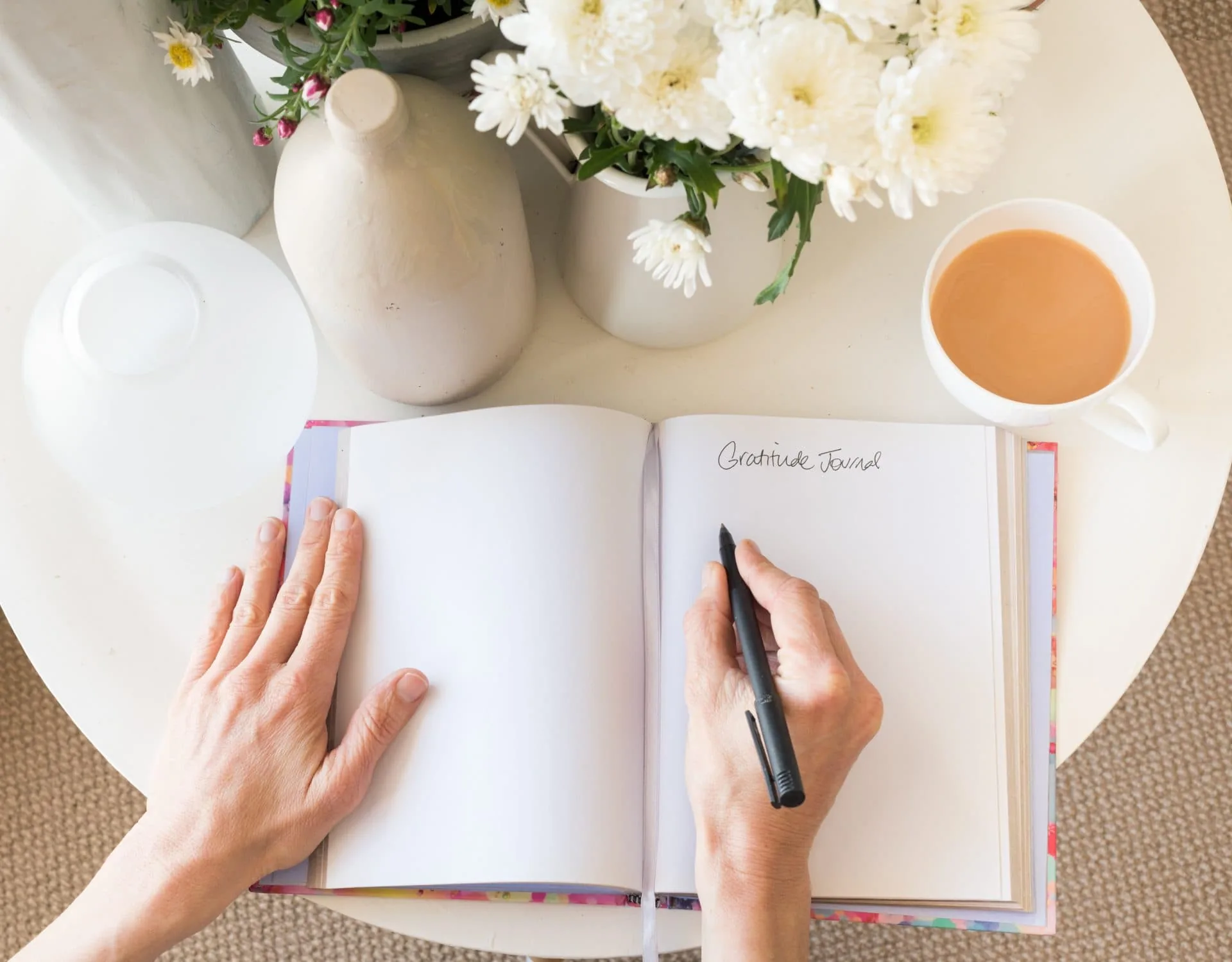 person writing into gratitude journal