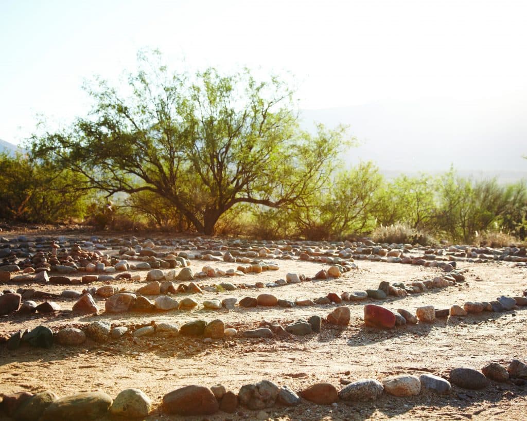 Stone circle in desert landscape